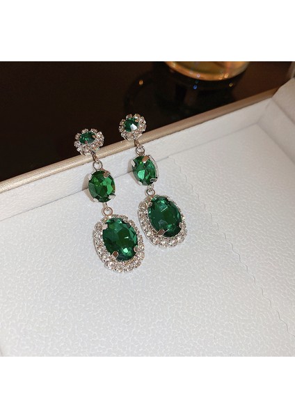 Yeşil Zirkon Çiçek Geometrik Küpeler (Yurt Dışından)