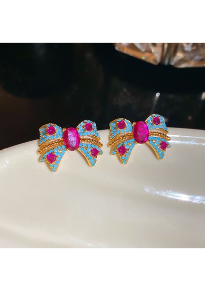 Gümüş Iğne Küçük Taze Mavi Reçine Lı Yuvarlak Küpeler (Yurt Dışından)