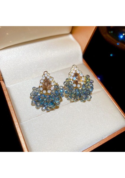 Gümüş Iğne Küçük Taze Mavi Reçine Lı Yuvarlak Küpeler (Yurt Dışından)