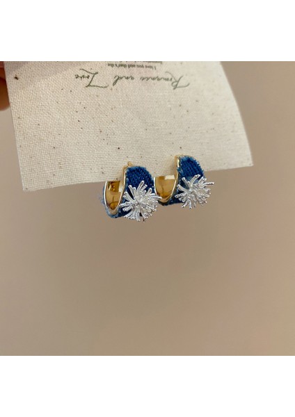 Gümüş Iğne Küçük Taze Mavi Reçine Lı Yuvarlak Küpeler (Yurt Dışından)