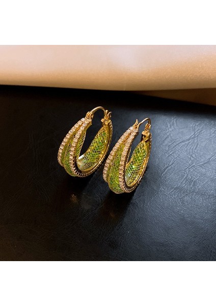 Yeşil Zirkon Çiçek Geometrik Küpeler (Yurt Dışından)