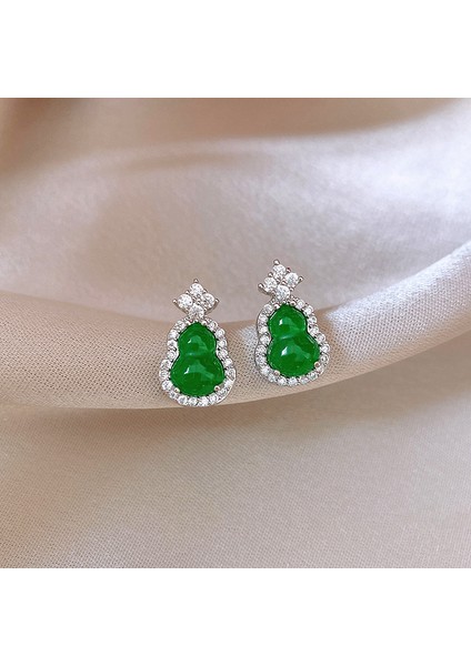Yeşil Zirkon Çiçek Geometrik Küpeler (Yurt Dışından)