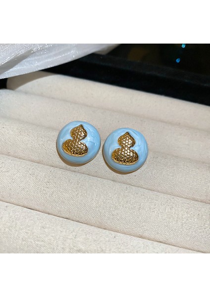 Gümüş Iğne Küçük Taze Mavi Reçine Lı Yuvarlak Küpeler (Yurt Dışından)