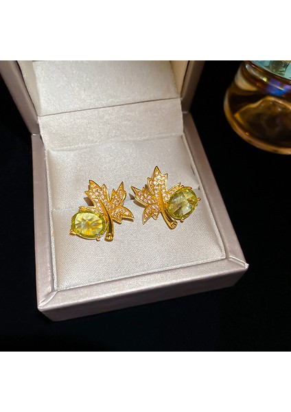 Yeşil Zirkon Çiçek Geometrik Küpeler (Yurt Dışından)