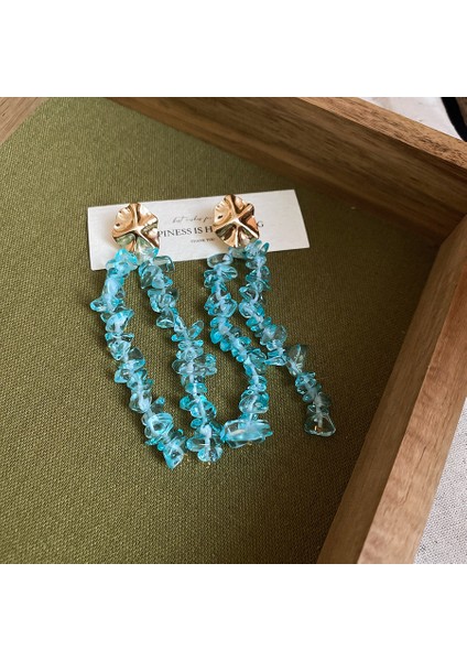 Gümüş Iğne Küçük Taze Mavi Reçine Lı Yuvarlak Küpeler (Yurt Dışından)