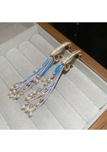 Geometrik Renkli Çiçekler Zirkonya Püskül Küpe Kadın (Yurt Dışından)