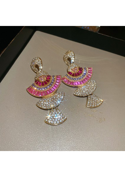 Geometrik Renkli Çiçekler Zirkonya Püskül Küpe Kadın (Yurt Dışından)