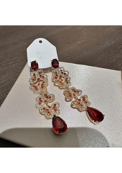 Geometrik Renkli Çiçekler Zirkonya Püskül Küpe Kadın (Yurt Dışından)