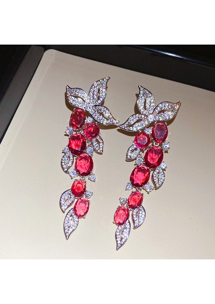 Geometrik Renkli Çiçekler Zirkonya Püskül Küpe Kadın (Yurt Dışından)