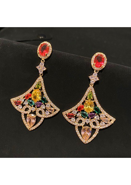 Geometrik Renkli Çiçekler Zirkonya Püskül Küpe Kadın (Yurt Dışından)