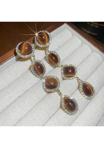 Geometrik Renkli Çiçekler Zirkonya Püskül Küpe Kadın (Yurt Dışından)