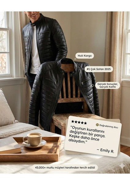 Erkek Siyah %100 Hakiki Deri Kapitone Şişme Mont - Slim Fit Hakim Yaka Kışlık Ceket indirimleri