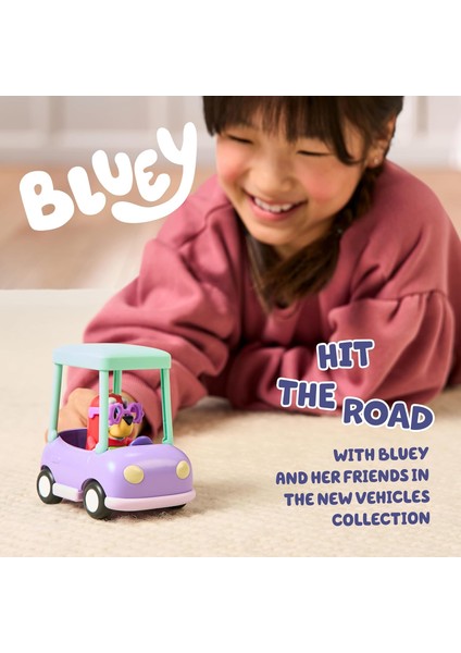 Blueyplus Bluey Büyükannenin Arabası ve Janet Eklemli Figür Oyuncak Seti Şirin Çocuk Araba Boyu 7 cm