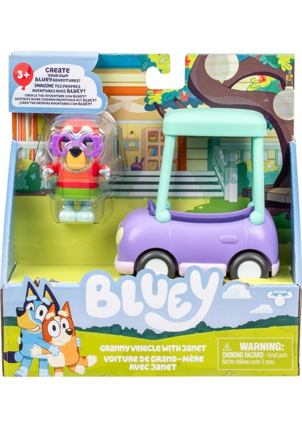 Blueyplus Bluey Büyükannenin Arabası ve Janet Eklemli Figür Oyuncak Seti Şirin Çocuk Araba Boyu 7 cm