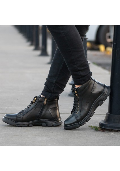 Fermuarlı Deri Bot Erkek Günlük Kışlık Bot