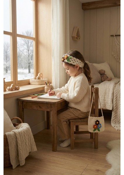 El Örgüsü Kız Çocuk Omuz Çantası ve Saç Bandı Seti - Cozy Petals - Toprak Tonlu - Krem fiyatları