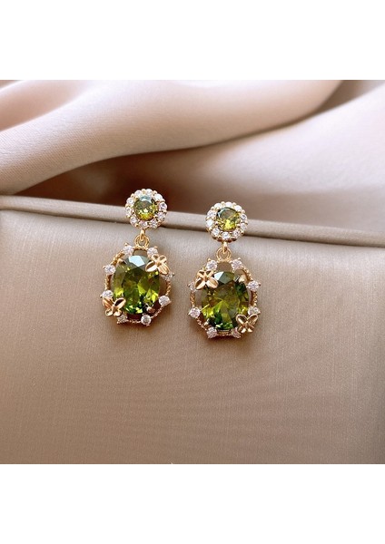 Yeşil Zirkon Çiçek Geometrik Küpeler Mizaç Çok Yönlü Küpeler Hafif Lüks Üst Düzey Küpe Tasarım Hissi (Yurt Dışından)