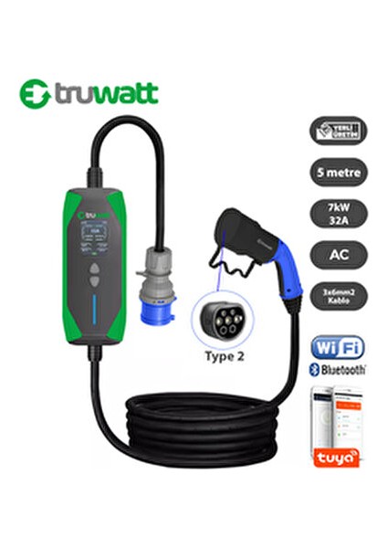 ZT305 Taşınabilir Elektrikli Araç Şarj Cihazı 32A/7KW/220V (5 Metre) Hızlı Şarj ve Güvenli Kullanım