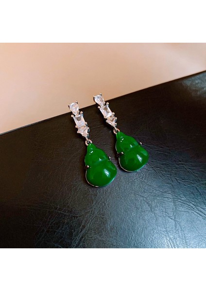 Yeşil Zirkon Çiçek Geometrik Küpeler Mizaç Çok Yönlü Küpeler Hafif Lüks Üst Düzey Küpe Tasarım Hissi (Yurt Dışından)