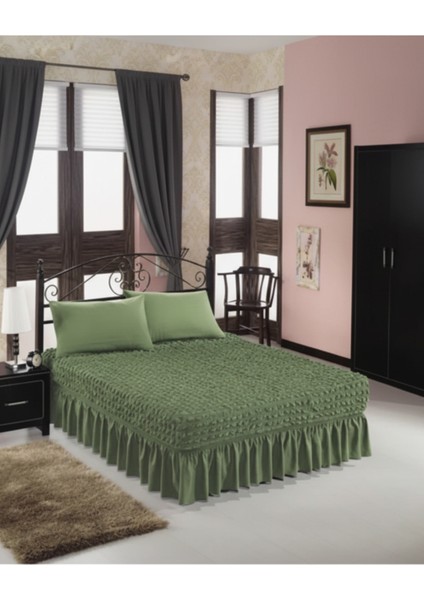 Bürümcük Çift Kişilik Lastikli Çarşaf, Etekli, Esnek Kumaş, Yatak Örtüsü (1 Adet)