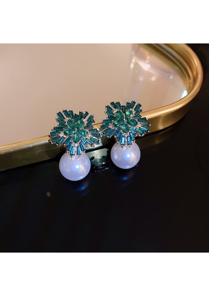 Yeşil Zirkon Çiçek Geometrik Küpeler Mizaç Çok Yönlü Küpeler Hafif Lüks Üst Düzey Küpe Tasarım Hissi (Yurt Dışından)