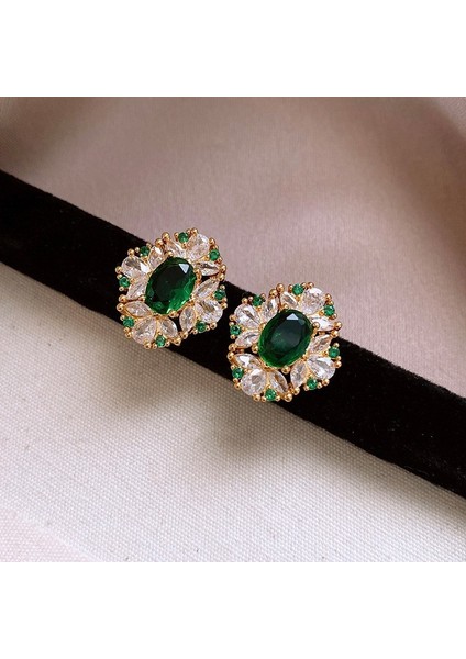 Yeşil Zirkon Çiçek Geometrik Küpeler Mizaç Çok Yönlü Küpeler Hafif Lüks Üst Düzey Küpe Tasarım Hissi (Yurt Dışından)