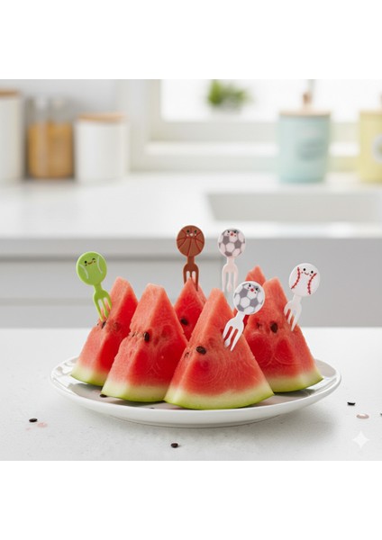 Spor Topları Desenli Mini Çatal Seti – 8 Adet Atıştırmalık ve Sunum Çatalı fırsatları