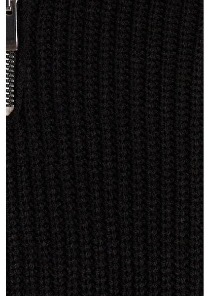 Erkek Slim Fit Dar Kesim Siyah Kazak Fermuarlı Dik Yaka Günlük Stil