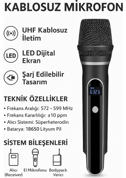 Wn-07 | Kablosuz Mikrofon Seti – Vhf 220–270 Mhz Wireless El Mikrofonu ve Kafa Mikrofonlu Verici, 6.3 mm Çıkışlı, 30–50 Metre Çekim fiyatları