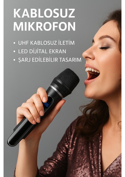 Wn-07 | Kablosuz Mikrofon Seti – Vhf 220–270 Mhz Wireless El Mikrofonu ve Kafa Mikrofonlu Verici, 6.3 mm Çıkışlı, 30–50 Metre Çekim modelleri