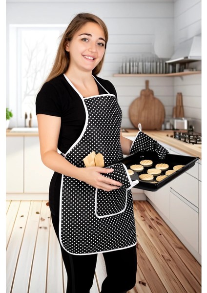 4'lü Mutfak Çeyiz Seti ; Mutfak Önlüğü , Fırın Eldiveni ve Tutacak Takımı