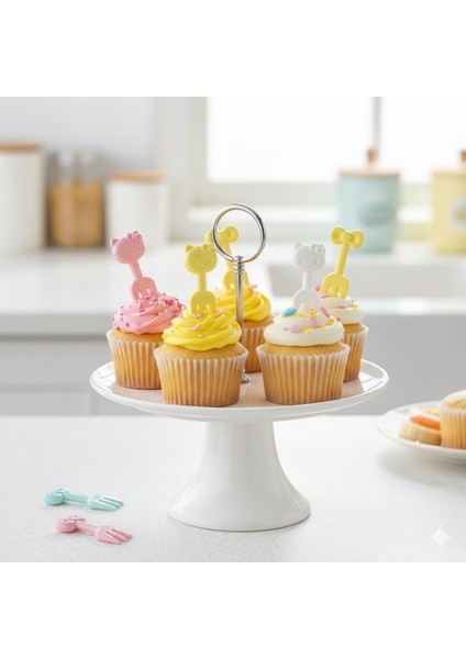 Hello Kitty Desenli Mini Çatal Seti – 12 Adet Renkli Servis Çatalı