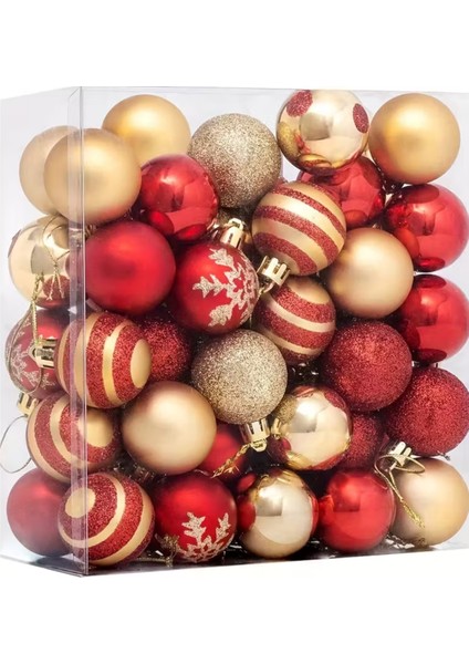50 Adet 40MM Kırmızı Altın Beyaz Noel Ağacı Süs Topları Seti | 9 Farklı Desen & Hafif Dayanıklı Yılbaşı Dekoru