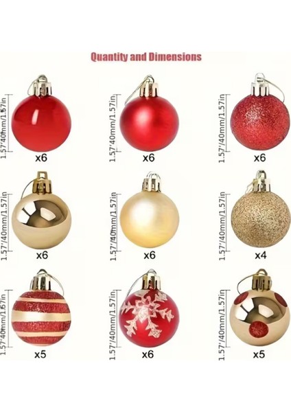 50 Adet 40MM Kırmızı Altın Beyaz Noel Ağacı Süs Topları Seti | 9 Farklı Desen & Hafif Dayanıklı Yılbaşı Dekoru fırsatları