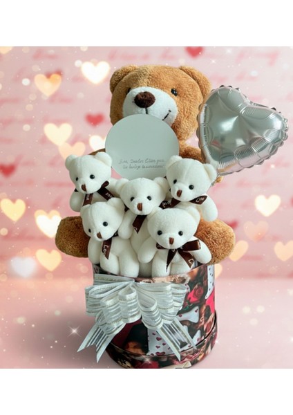 Mesajlı Ayna ve Kalpli Kutuda Kahverengi - Pembe Delüxe Peluş Ayıcık Buketi – Romantik Hediye Seti fırsatları