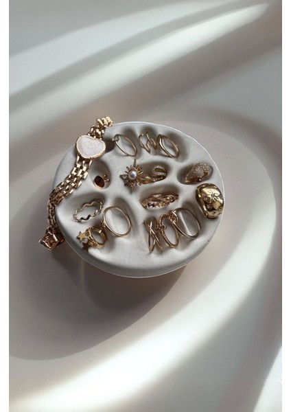 Yüzük Stand Takı Tabak Dekoratif Beyaz Vernikli