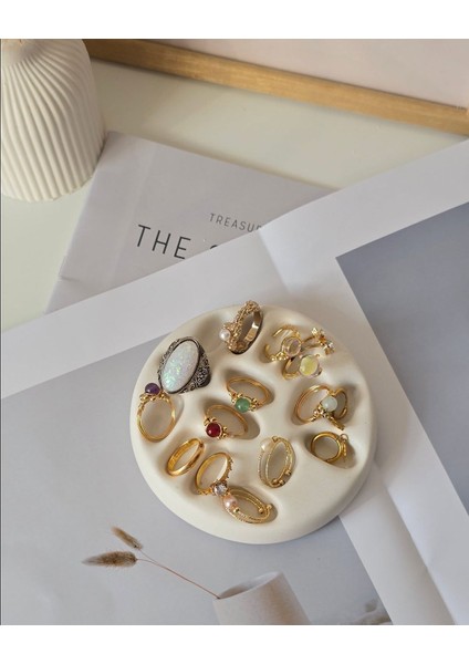 Yüzük Stand Takı Tabak Dekoratif Beyaz Vernikli fırsatları