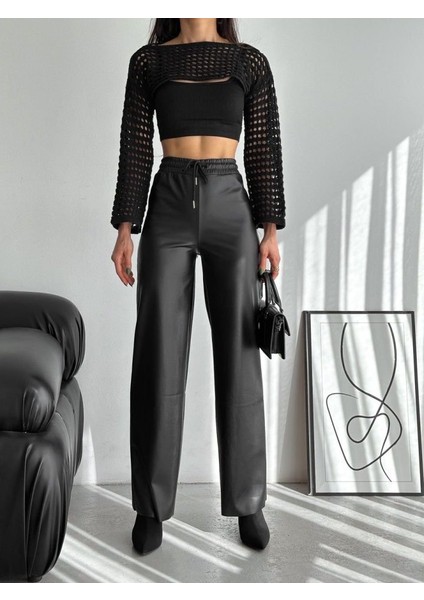 Cottonlab Yüksek Bel Geniş Paça Içi Şardonlu Deri Pantolon. fiyatları