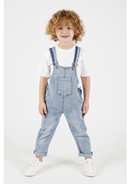 Çocuk Kot Salopet %95 Pamuk Düz Kesim Truvakar Kol Askılı Mavi indirimleri