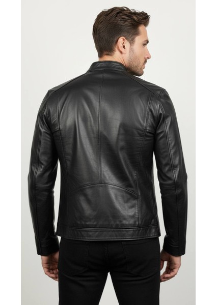 Siyah Hakiki Deri Erkek Mont - Fermuar Detaylı Hakim Yaka Spor Kesim fiyatları
