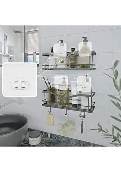 Banyo 10'lu Şeffaf Güçlü Kendinden Yapışkanlı Kancalar, Su Geçirmez Askı Raf Tutucu ve Köşe Rafı
