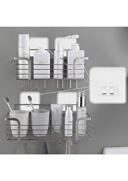 Banyo 10'lu Şeffaf Güçlü Kendinden Yapışkanlı Kancalar, Su Geçirmez Askı Raf Tutucu ve Köşe Rafı