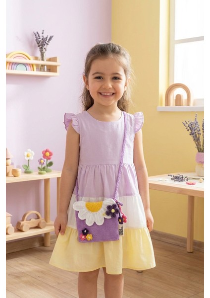 El Örgüsü Kız Çocuk Omuz Çantası - Lilac Daisy - Papatya Kapaklı - Lila modelleri