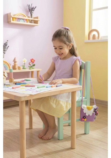 El Örgüsü Kız Çocuk Omuz Çantası - Lilac Daisy - Papatya Kapaklı - Lila fırsatları