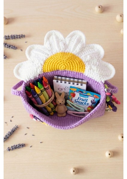 El Örgüsü Kız Çocuk Omuz Çantası - Lilac Daisy - Papatya Kapaklı - Lila indirimleri