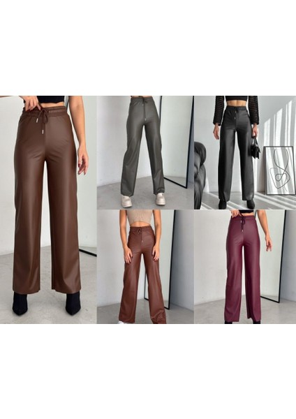 Cottonlab Yüksek Bel Geniş Paça Içi Şardonlu Deri Pantolon. fiyatları