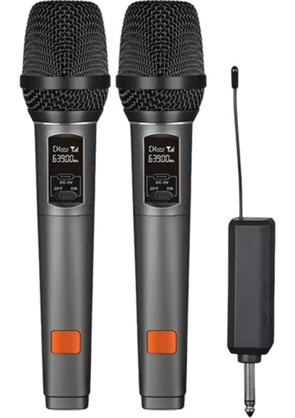 Wn-21 | Uhf Kablosuz El Mikrofonu ve Alıcı Seti 250–290MHZ Bluetoothsuz Sistem 50M Çekim Mesafesi Şarjlı Lityum Pilli Aux Mıx Çıkışlı Karaoke Anons Mikrofonu