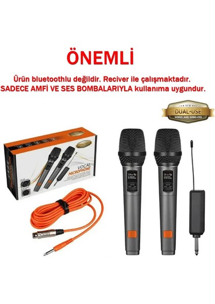 Wn-21 | Uhf Kablosuz El Mikrofonu ve Alıcı Seti 250–290MHZ Bluetoothsuz Sistem 50M Çekim Mesafesi Şarjlı Lityum Pilli Aux Mıx Çıkışlı Karaoke Anons Mikrofonu fiyatları
