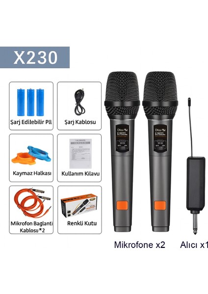 Wn-21 | Uhf Kablosuz El Mikrofonu ve Alıcı Seti 250–290MHZ Bluetoothsuz Sistem 50M Çekim Mesafesi Şarjlı Lityum Pilli Aux Mıx Çıkışlı Karaoke Anons Mikrofonu fırsatları