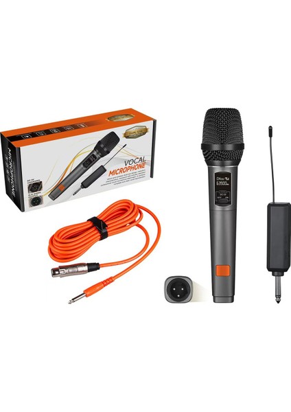 Wn-21 | Uhf Kablosuz El Mikrofonu ve Alıcı Seti 250–290MHZ Bluetoothsuz Sistem 50M Çekim Mesafesi Şarjlı Lityum Pilli Aux Mıx Çıkışlı Karaoke Anons Mikrofonu indirimleri